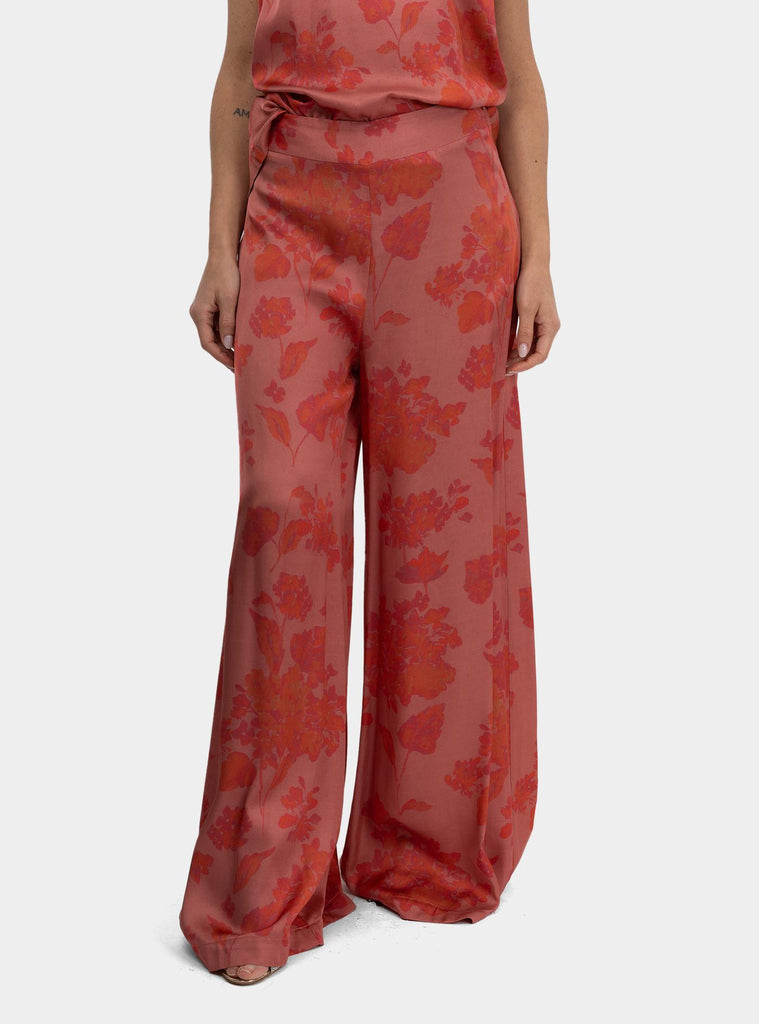 Pantalone palazzo in viscosa a fantasia Corallo SPENCER 1302 ROSEWOOD FLOWERS HANAMI D'OR 