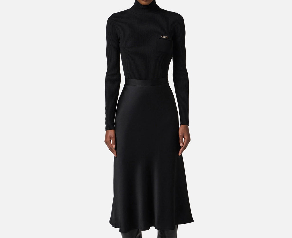 Abito in maglia a costine a costine e raso con taschino Nero AM06B56E2 110NERO ELISABETTA FRANCHI 