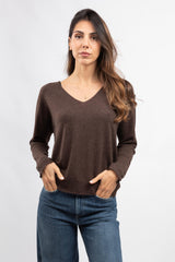 Dark Brown Wool and Cashmere V-Neck Sweater