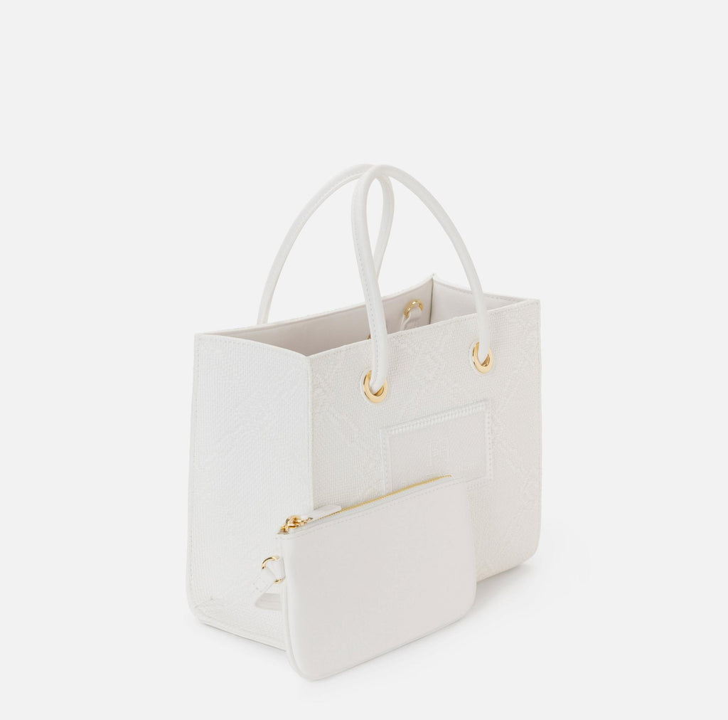 Borsa tote piccola in rafia jaquard avorio BS83A52E2 360 AVORIO ELISABETTA FRANCHI 