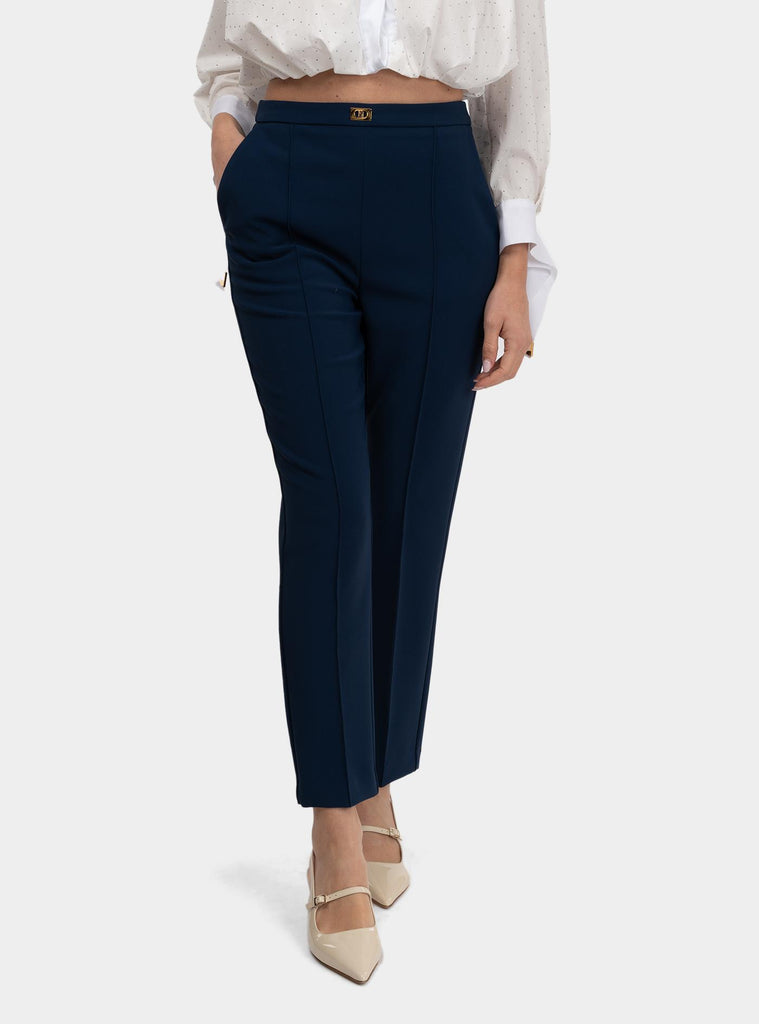 Pantalone in crêpe con tasche e placca logo Blu PA07651E2V280 DC8OLTREMARE ELISABETTA FRANCHI 