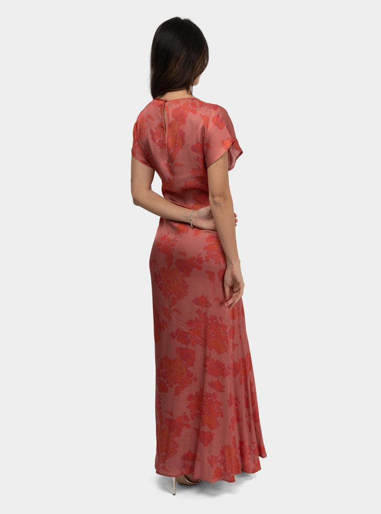 Abito lungo in viscosa a fantasia Corallo SIDNEY 1302 ROSEWOOD FLOWERS HANAMI D'OR 