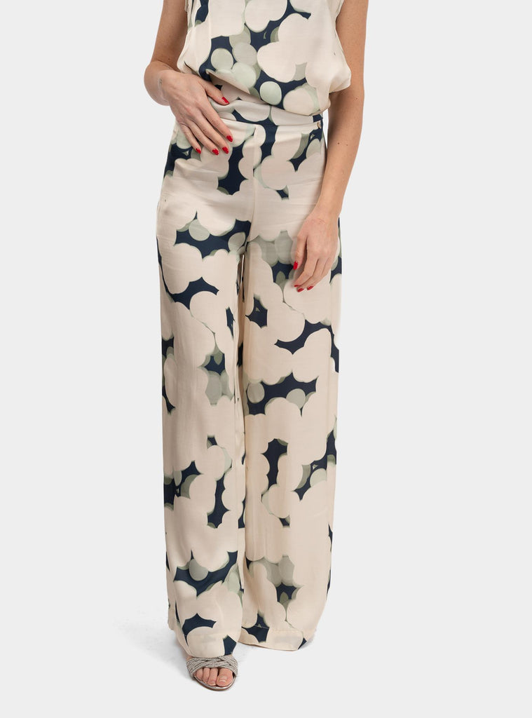 Pantalone palazzo con stampa Panna TP9838 LATTE/NIGHT OTTO D'AME 