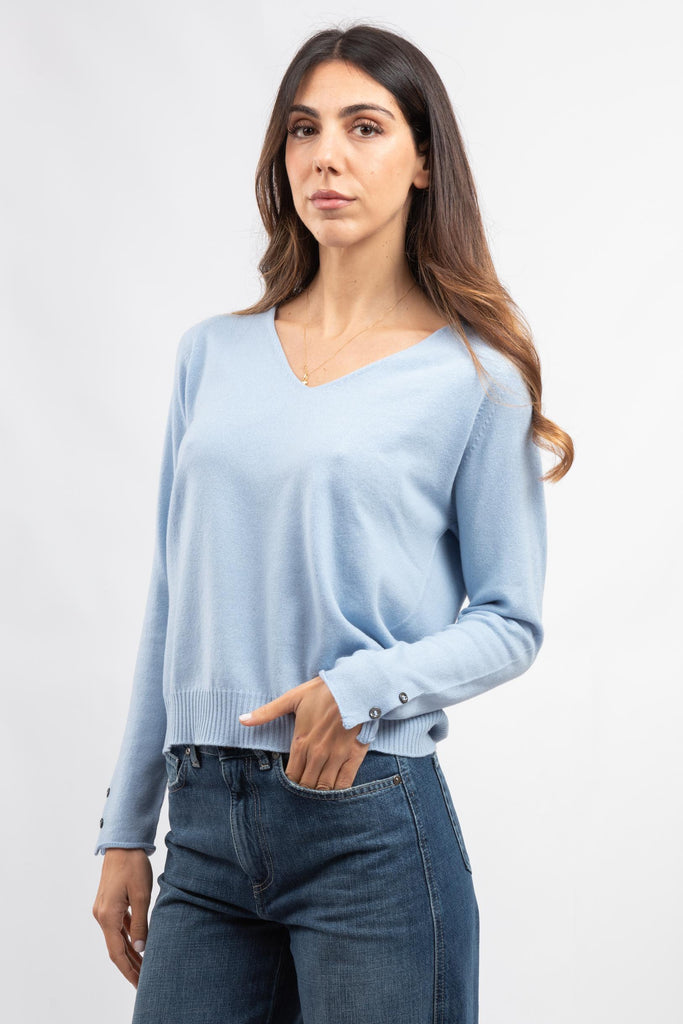 Pullover scollo a V in lana cashmere Azzurro 54280/12869 506 GRAN SASSO 