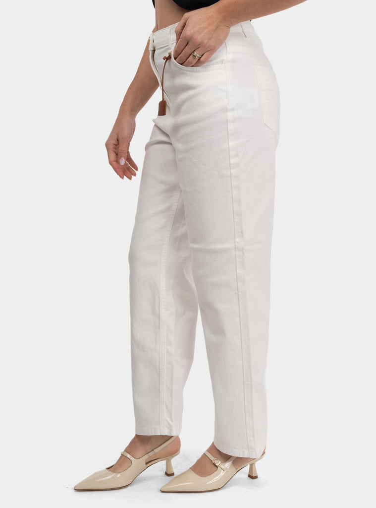 Jeans in cotone tinto con charm logato Bianco PJ87D51E2 360AVORIO ELISABETTA FRANCHI 