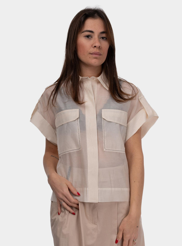 Camicia in organza di cotone e seta opaca Crema S06055 08372 042 PESERICO 