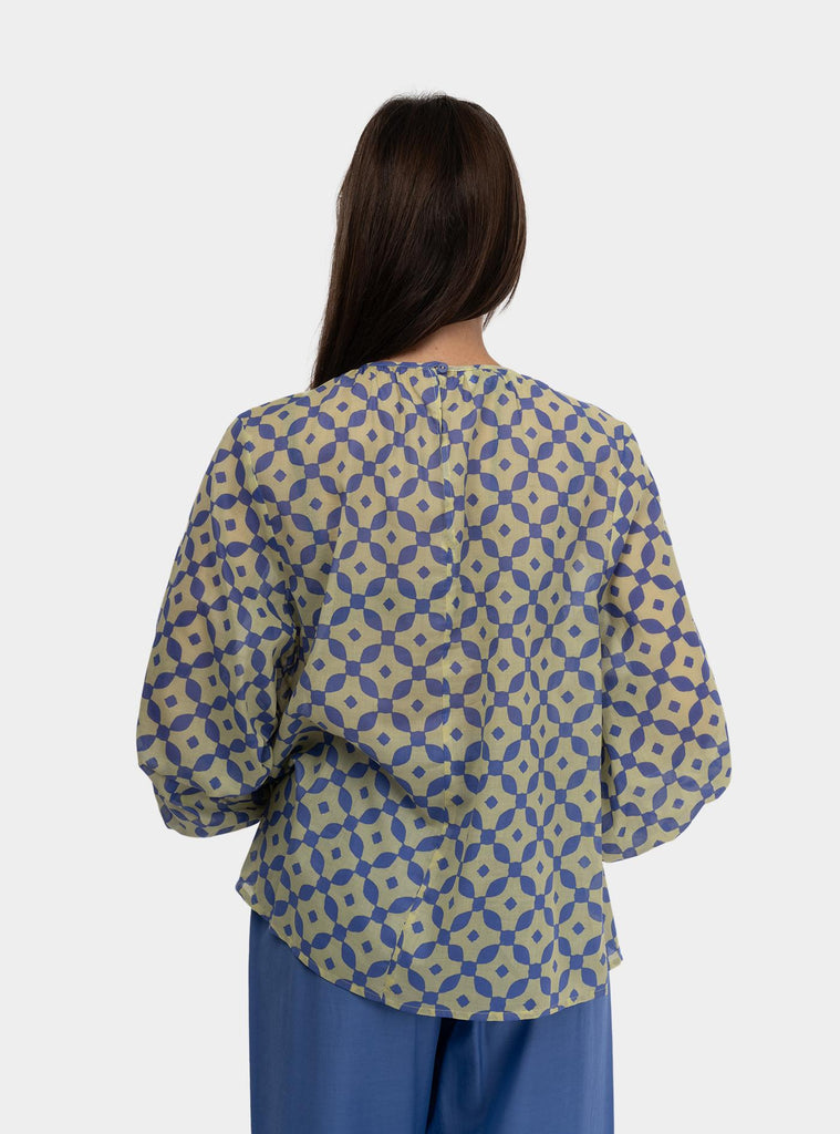 Blusa maniche a sbuffo a fantasia Multicolor SS25612T056 PLATANO NIU 