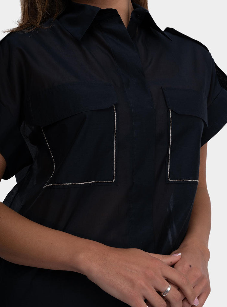 Camicia in organza di cotone e seta opaca Blu S06055 08372 761 PESERICO 