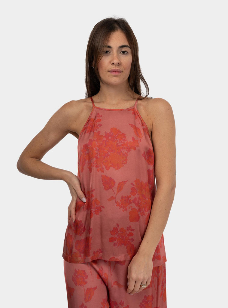 Top in viscosa a fantasia Corallo SHELLY 1302 ROSEWOOD FLOWERS HANAMI D'OR 