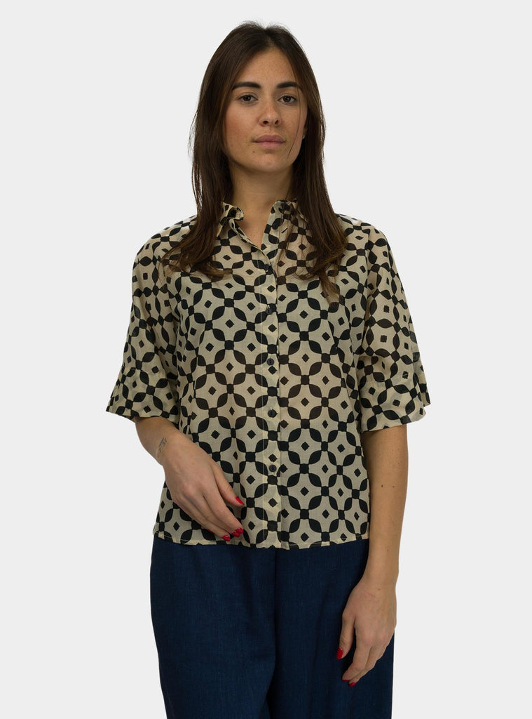 Camicia Kimono beige nero SS25601T056 PIPOCA NIU 