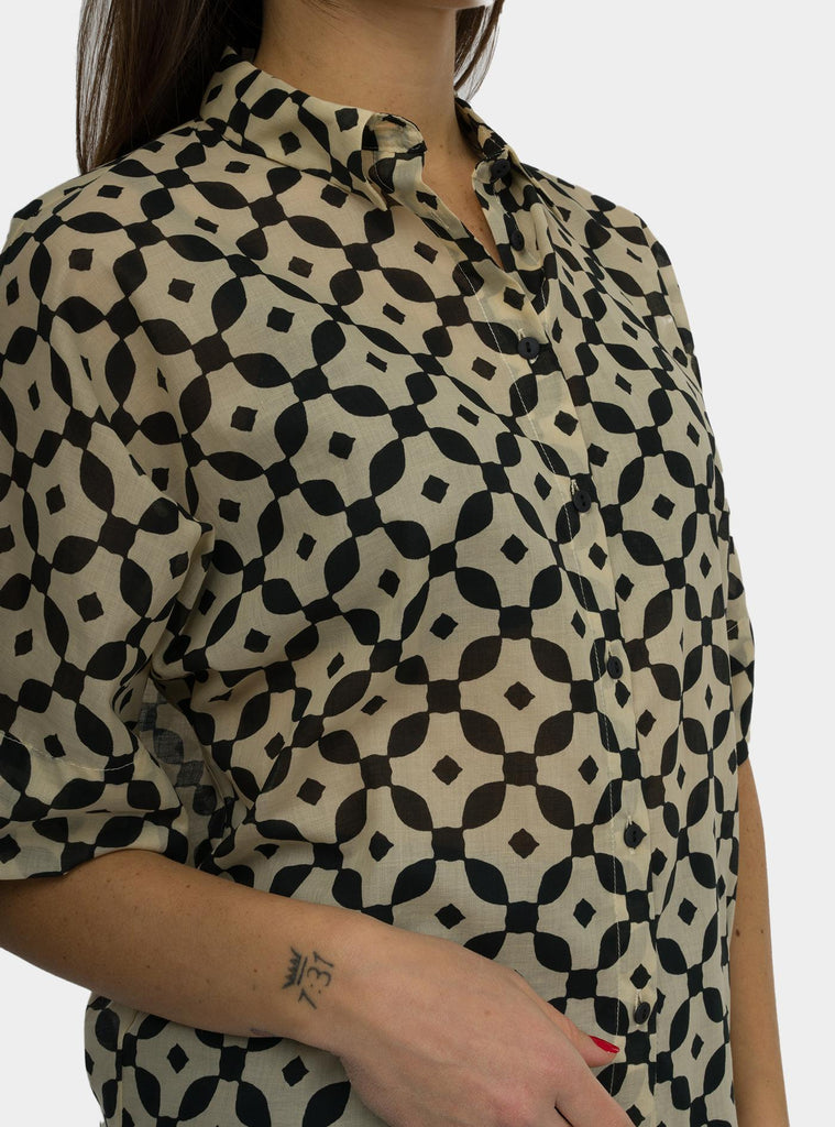 Camicia Kimono beige nero SS25601T056 PIPOCA NIU 