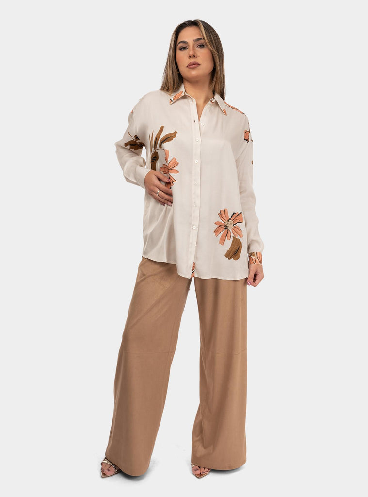 Pantalone palazzo con cuciture orizzontali in eco-suede Beige DP9792 UNICA OTTO D'AME 