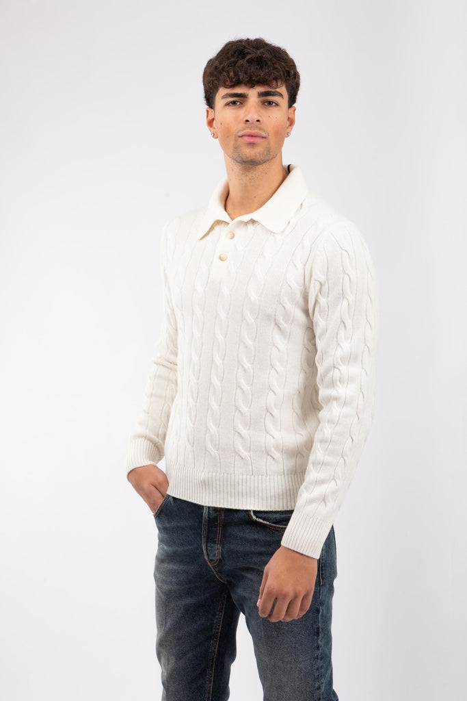 Maglia uomo con lavorazione a trecce Panna 23172/19651 001 GRAN SASSO 