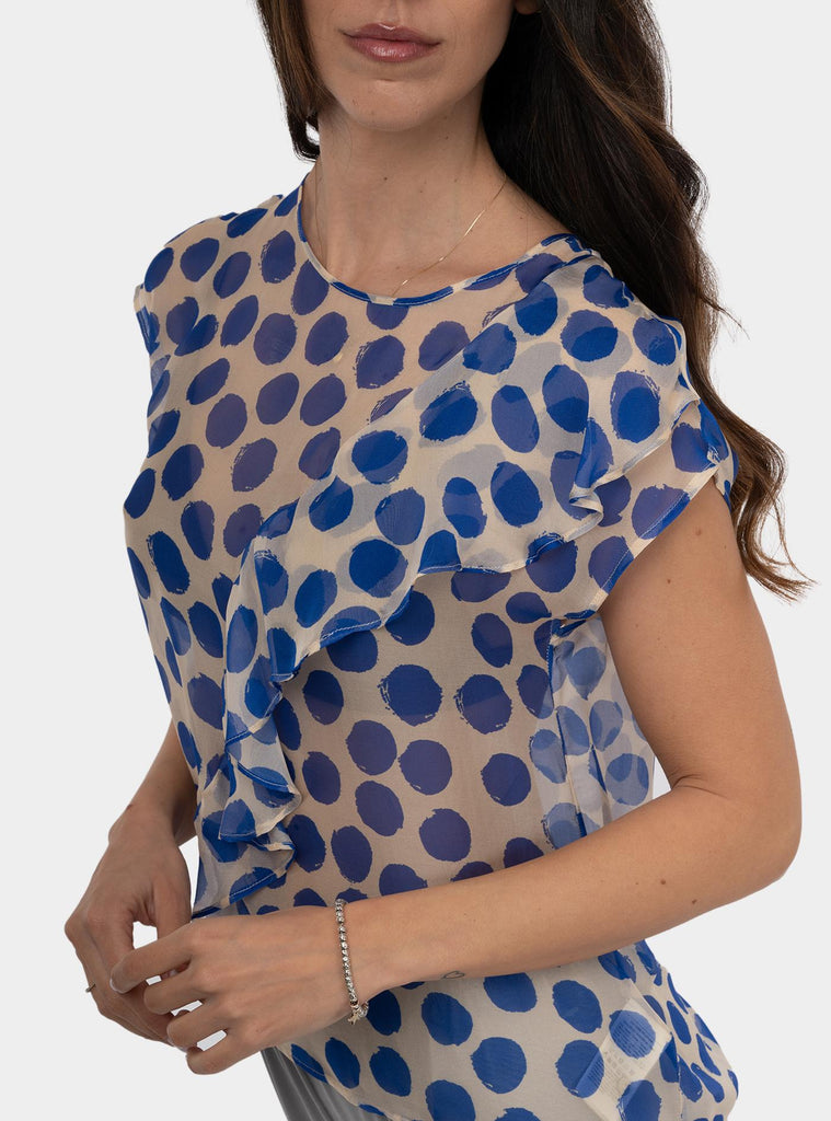 Blusa a fantasia in voile di seta Blu 511SD45080 519054-04 ALESSIA SANTI 