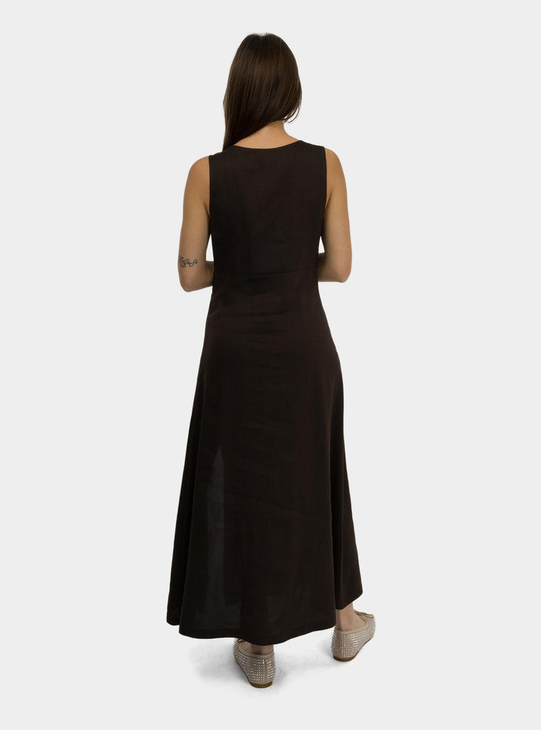 Abito midi in lino Marrone DA5223 CIOCCOLATO OTTO D'AME 