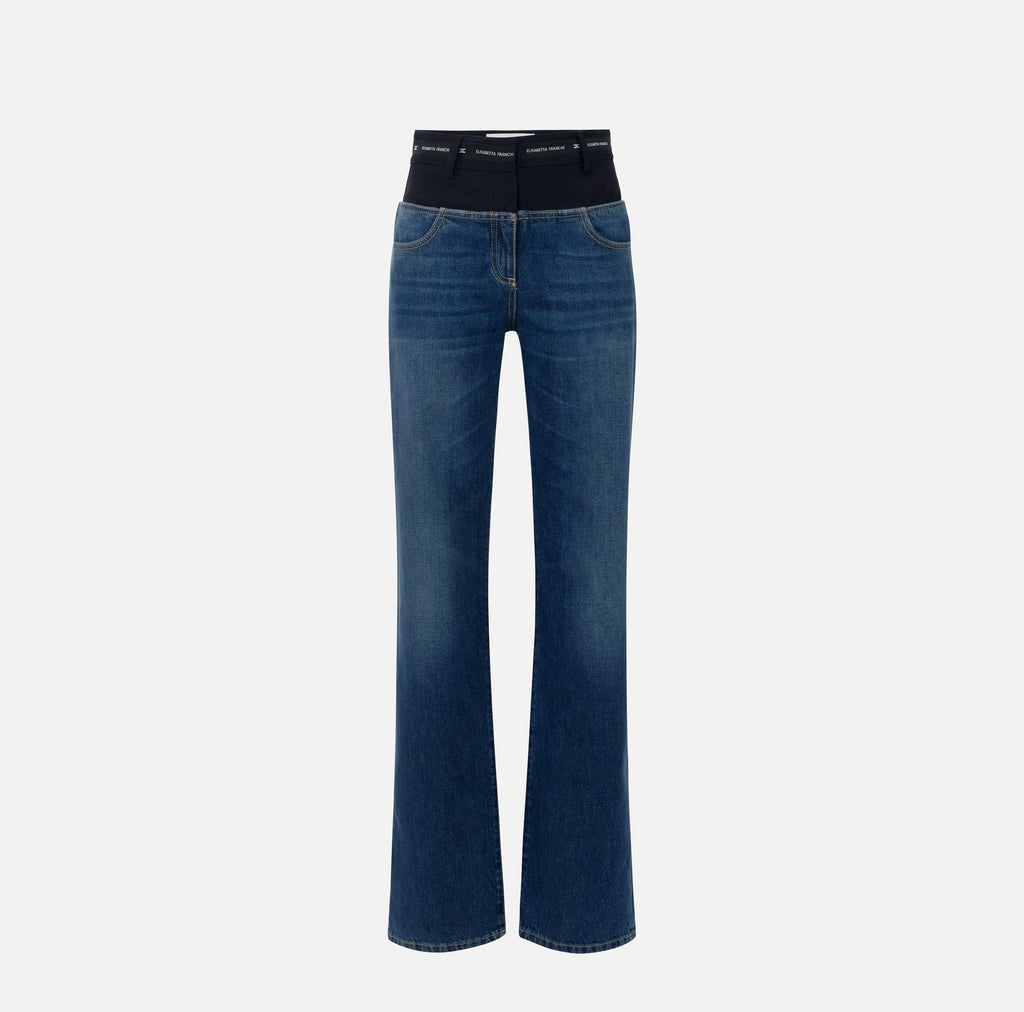 Denim con fascia in crepe leggero Blue Denim/Nero PJ10N56E2 EI1 BLUE DENIM/NERO ELISABETTA FRANCHI 