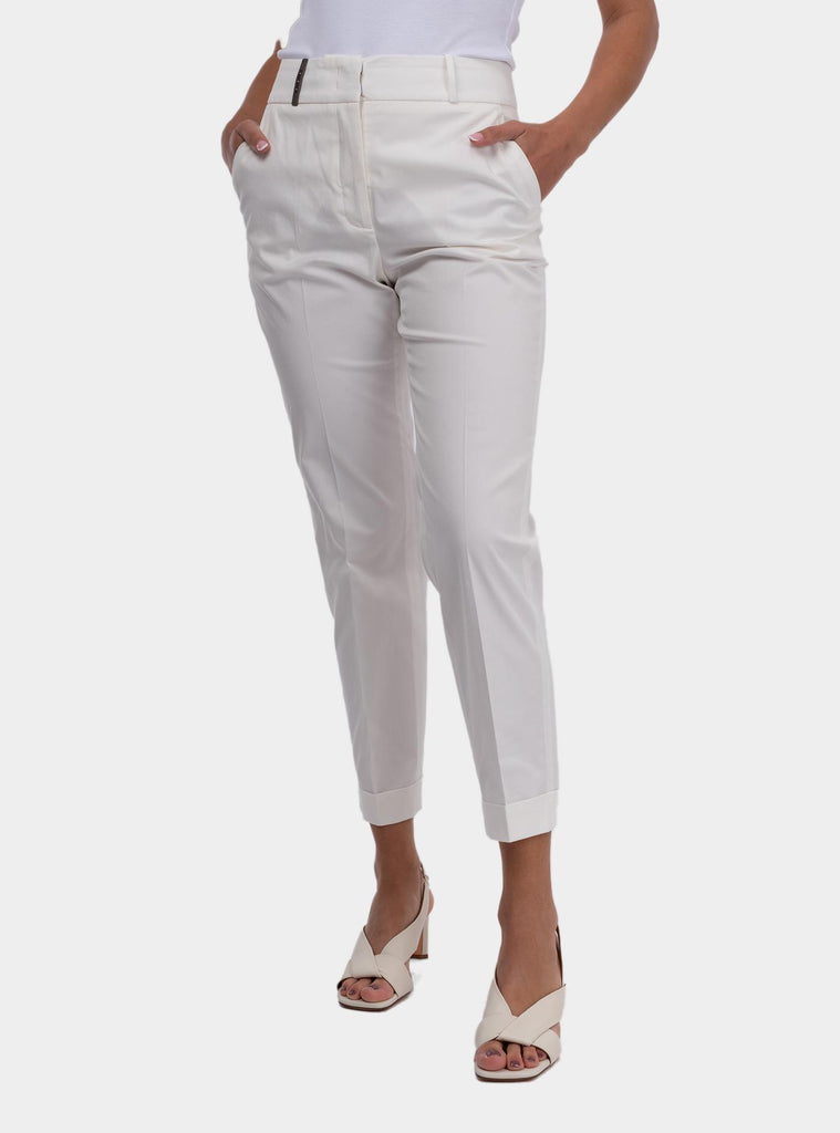 Pantalone donna slim in gabardina di cotone pettinato bianco P04629U 01037 002 PESERICO 