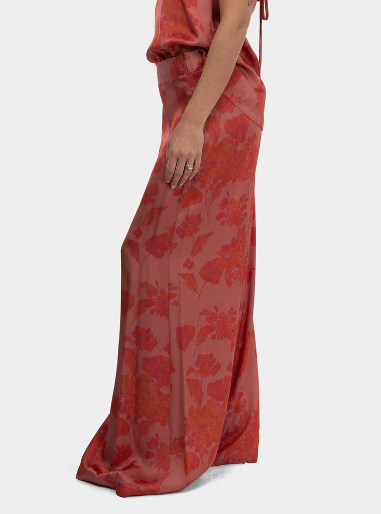Pantalone palazzo in viscosa a fantasia Corallo SPENCER 1302 ROSEWOOD FLOWERS HANAMI D'OR 