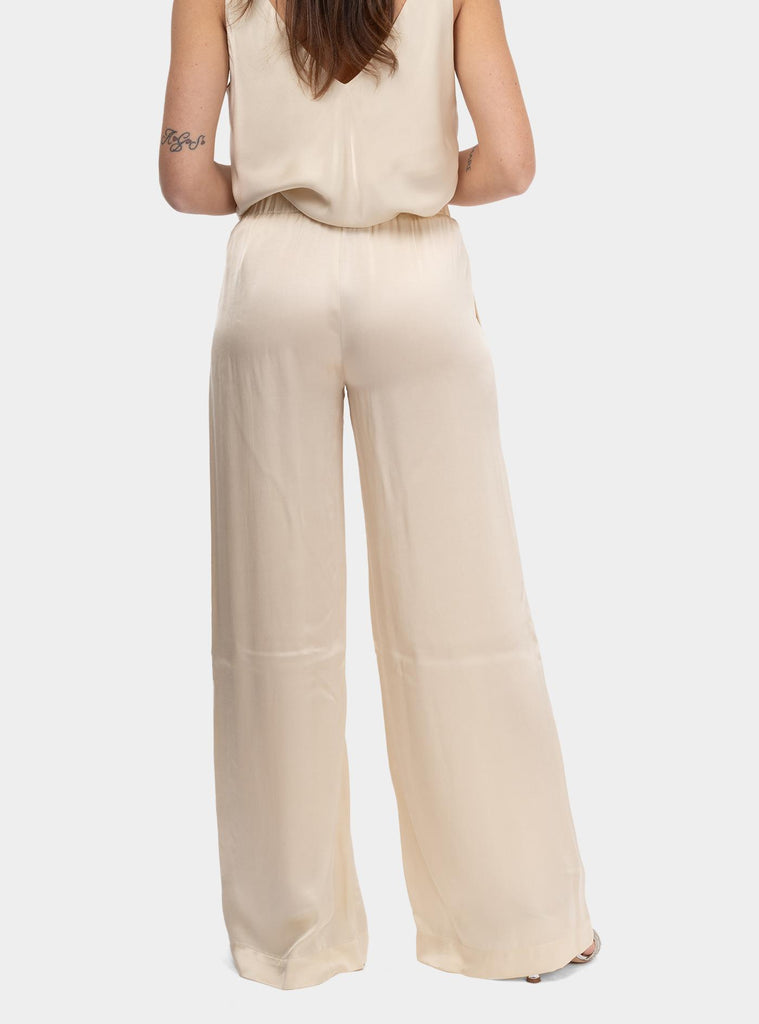 Pantalone palazzo con elastico in viscosa Panna DP9661-2 LATTE OTTO D'AME 