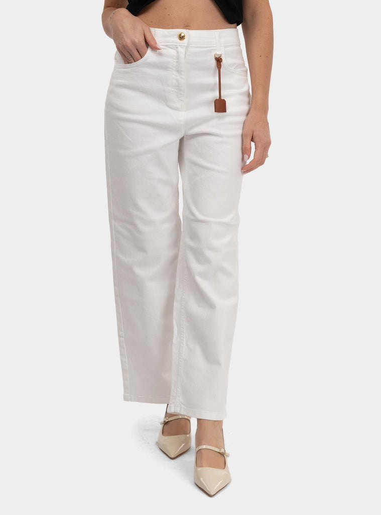 Jeans in cotone tinto con charm logato Bianco PJ87D51E2 360AVORIO ELISABETTA FRANCHI 