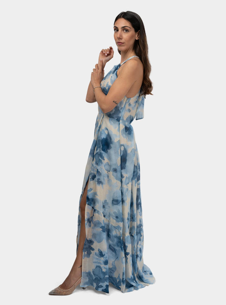 Abito floreale con balza Celeste SUENO 1288PROVENCEJARDIN HANAMI D'OR 