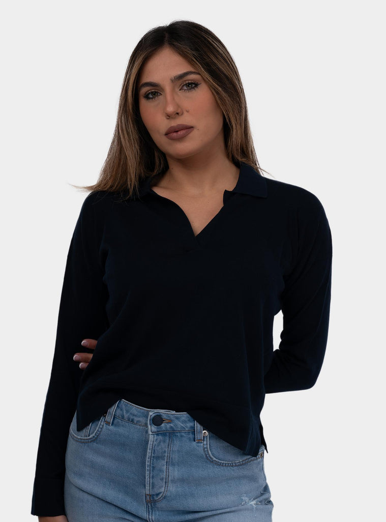 Polo donna a maniche lunghe blu 57288/14005 598 GRAN SASSO 