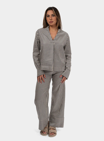 Pantalone palazzo in lino a righe Bianco Blu DP9821 UNICA OTTO D'AME 