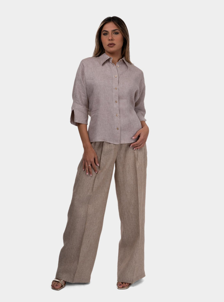 Pantalone donna in tela di lino effetto delavè P04173 02629 948 PESERICO 