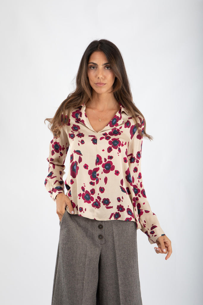 Blusa in raso stampato con scollo a V 521SD45056 529016-04 ALESSIA SANTI 