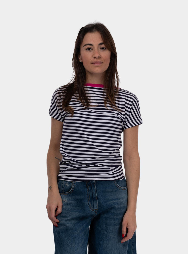 T-shirt a righe con profili a contrasto Blu SS25513J013 AZUL NIU 