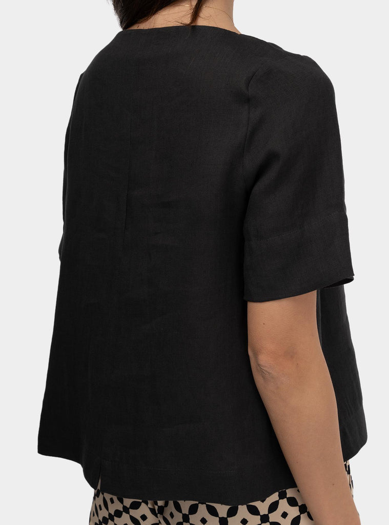 Camicia scatoletta in lino Nero SS25606T032 PEDRA NIU 