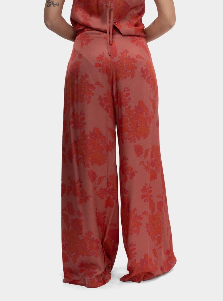 Pantalone palazzo in viscosa a fantasia Corallo SPENCER 1302 ROSEWOOD FLOWERS HANAMI D'OR 
