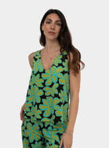 Flowing V-neck top in viscose blend Green