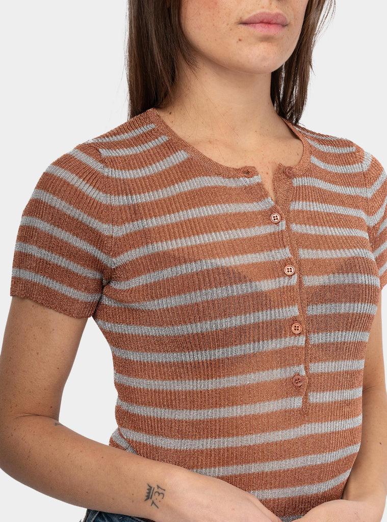 T-shirt a righe con bottoni Bronzo 52-K03 4 UNIVERSEL 