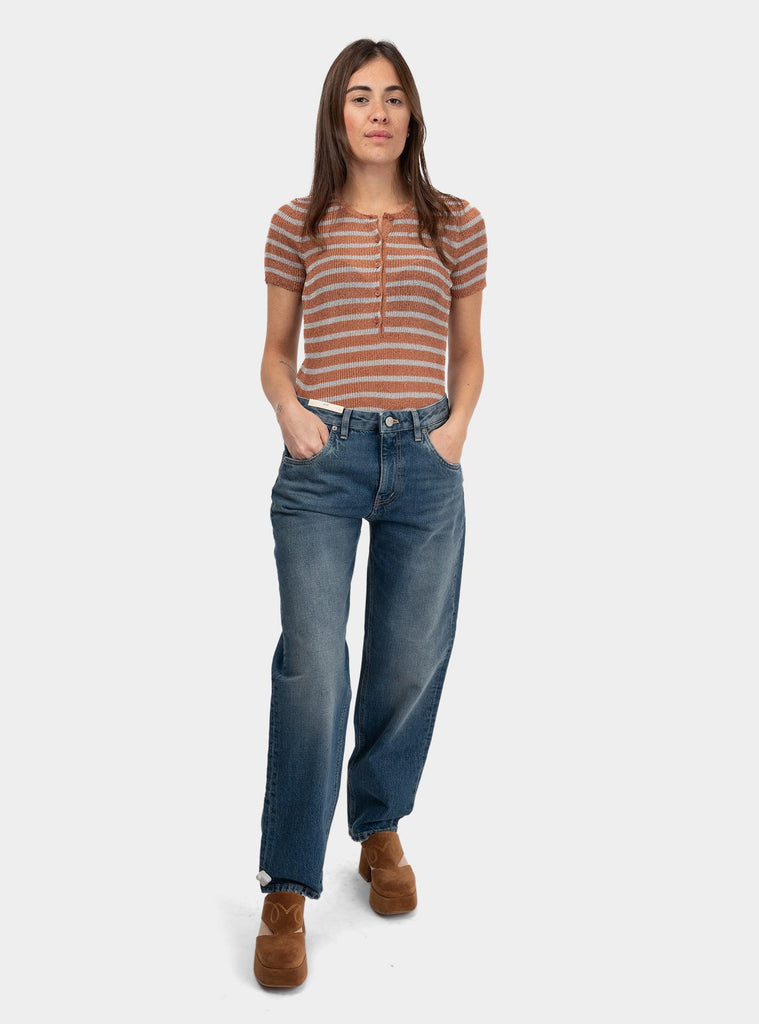 T-shirt a righe con bottoni Bronzo 52-K03 4 UNIVERSEL 