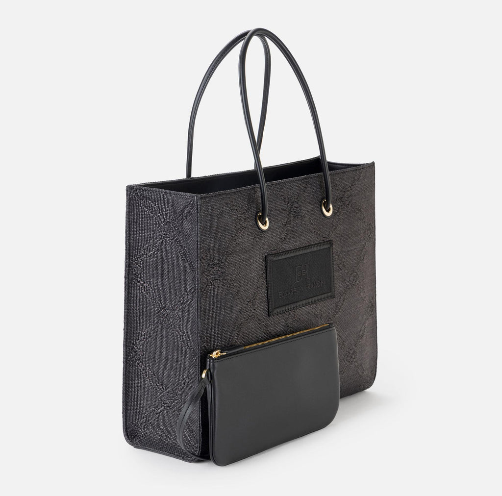 Borsa tote grande in rafia jaquard nero BS82A52E2 110 NERO ELISABETTA FRANCHI 