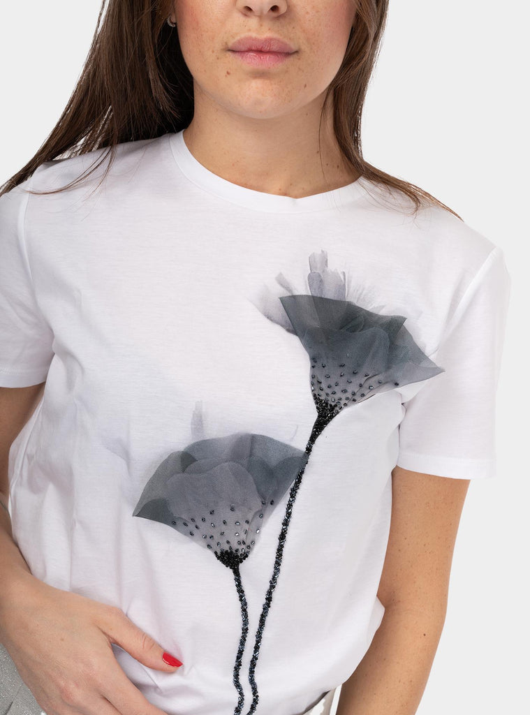 T-shirt con fiori Bianco AZZURRO 014 MAX MARA 