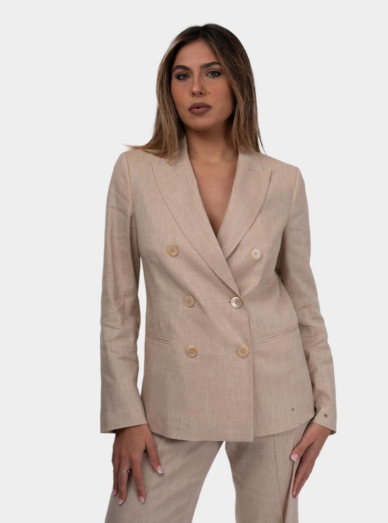 Blazer doppiopetto in lana e lino Beige S01901 05814 945 PESERICO 