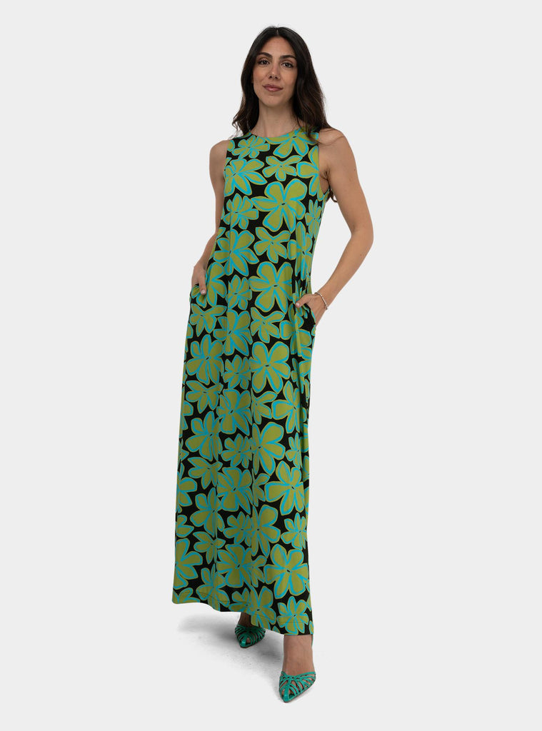 Abito lungo in jersey a fantasia Verde SS25101J025 MATE NIU 
