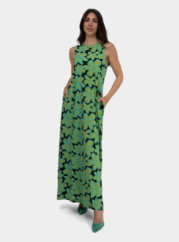 Abito lungo in jersey a fantasia Verde SS25101J025 MATE NIU 