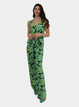 Green Viscose Blend Patterned Trousers