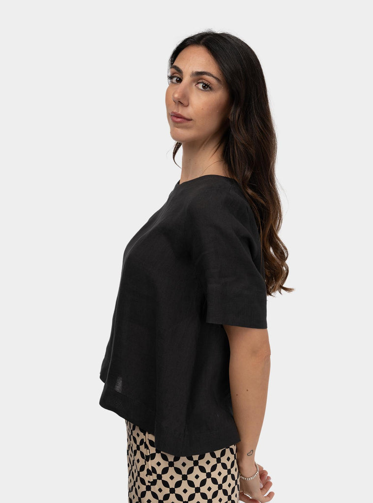 Camicia scatoletta in lino Nero SS25606T032 PEDRA NIU 
