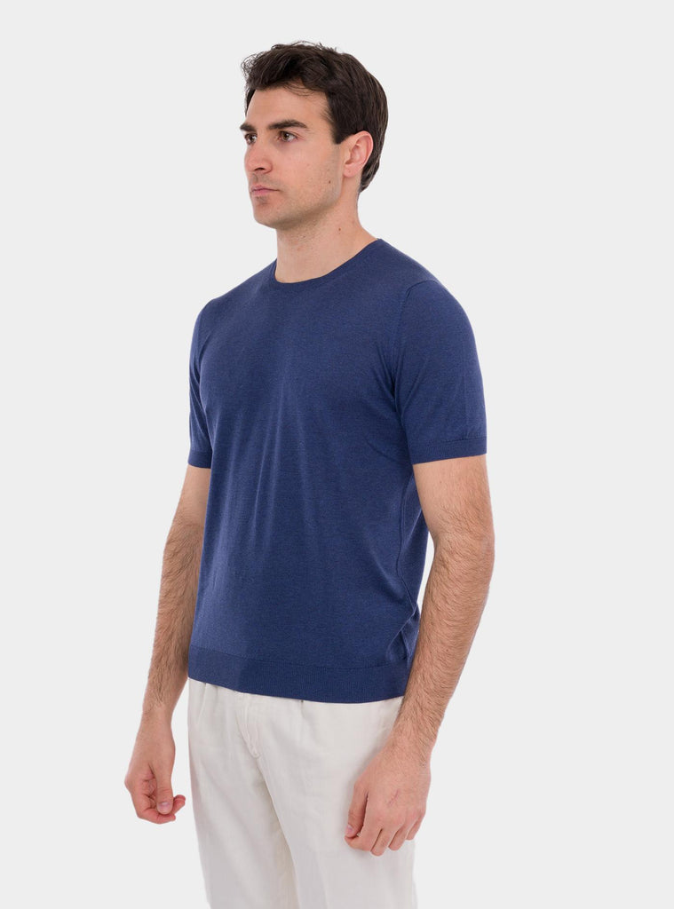 T-shirt uomo in seta blu 43112/23503 570 GRAN SASSO 