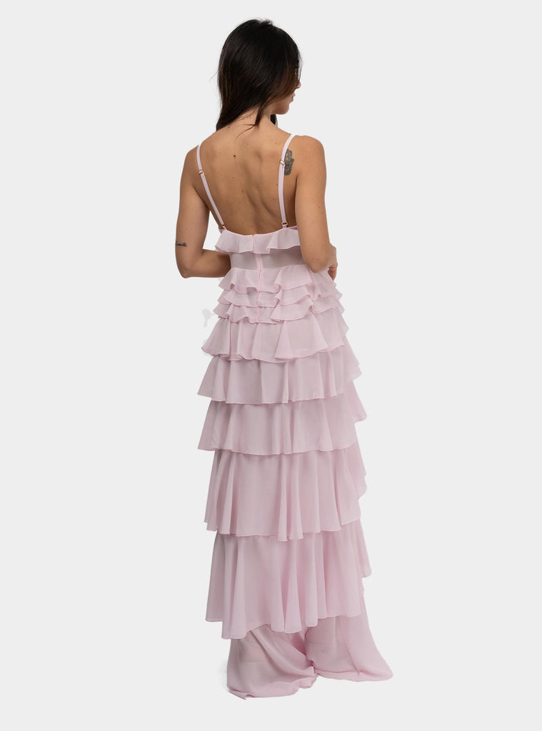 Abito red carpet in georgette con balze Rosa ABR4252E2 544QUARZO ELISABETTA FRANCHI 