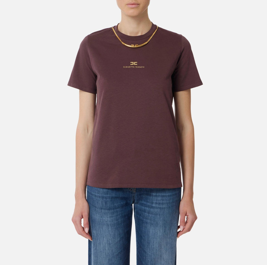 T-shirt in jersey di cotone con collana Merlot MA02856E2 EA4 ELISABETTA FRANCHI 