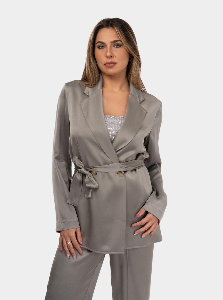 Pantalone con tasca posteriore in viscosa Grigio DP9826 STEEL OTTO D'AME 