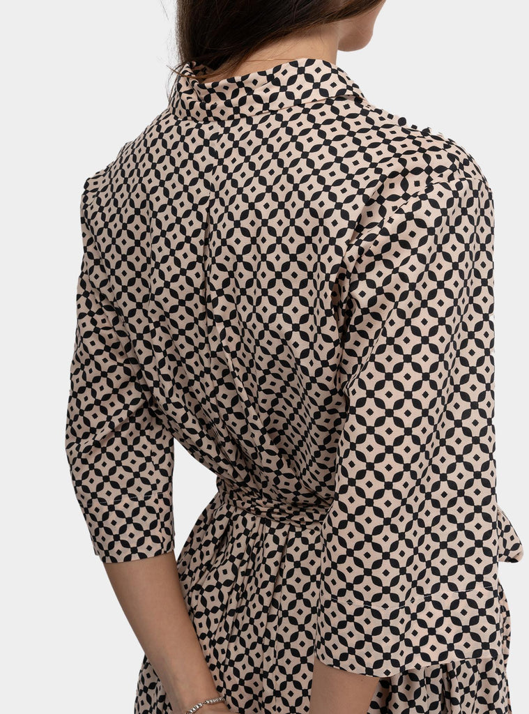 Abito in cotone a fantasia con fusciacca Beige SS25105T029 PRAIA NIU 