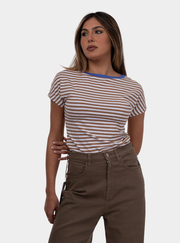 T-shirt a righe con profili a contrasto Tobaco SS25513J013 TOBACO NIU 