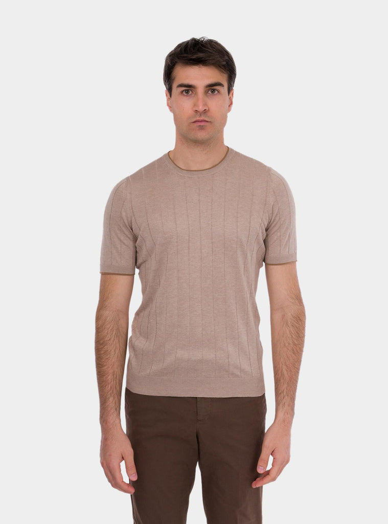 T-shirt con profili a contrasto in seta beige 43116/23510 030 GRAN SASSO 