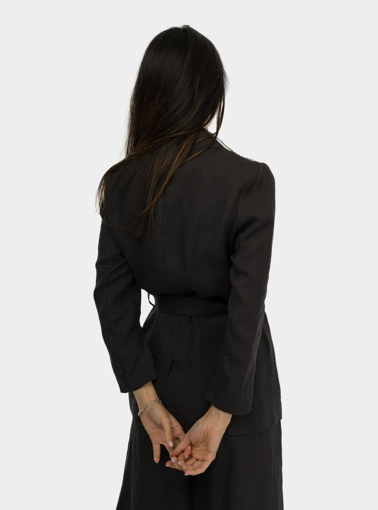 Giacca con fusciacca in lino Nero SS25304T032 PEDRA NIU 